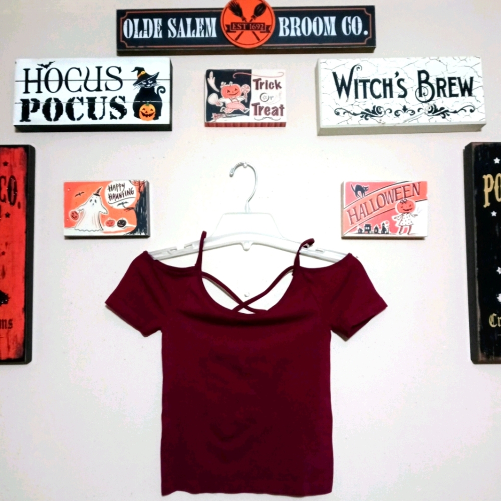 Maroon Off the Shoulder Strap Crop Top